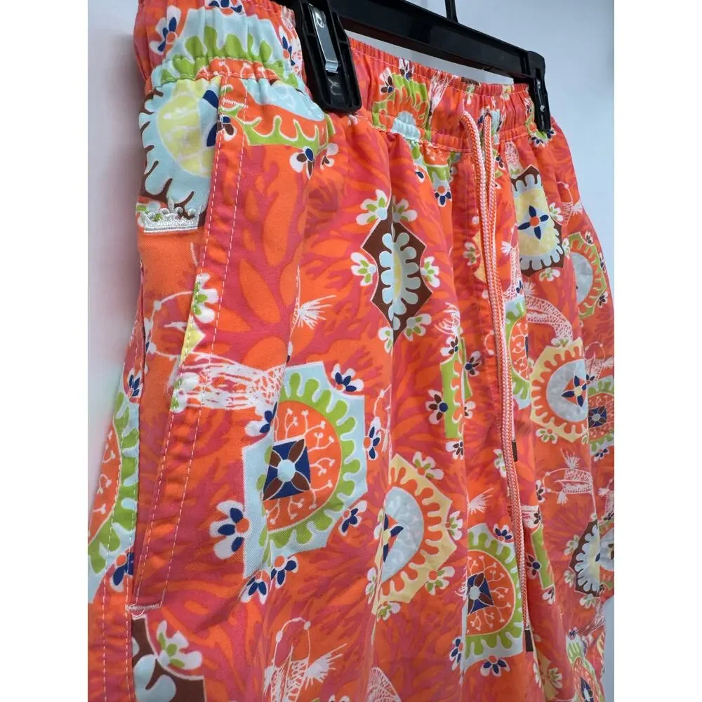 Peter Millar Swim Trunks Mens L Orange Koi Print Lined 8